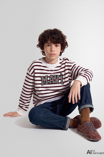 Erkek Mavi Logo Sweat 6S20067-A6605 Bordo