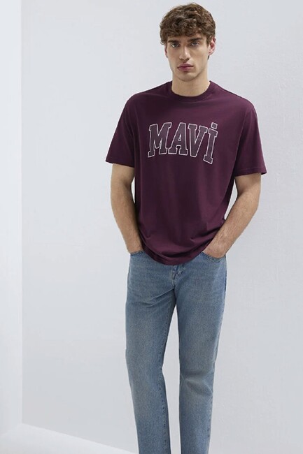 Erkek Mavi Logo Tişört 0611711-70434 Bordo (1)
