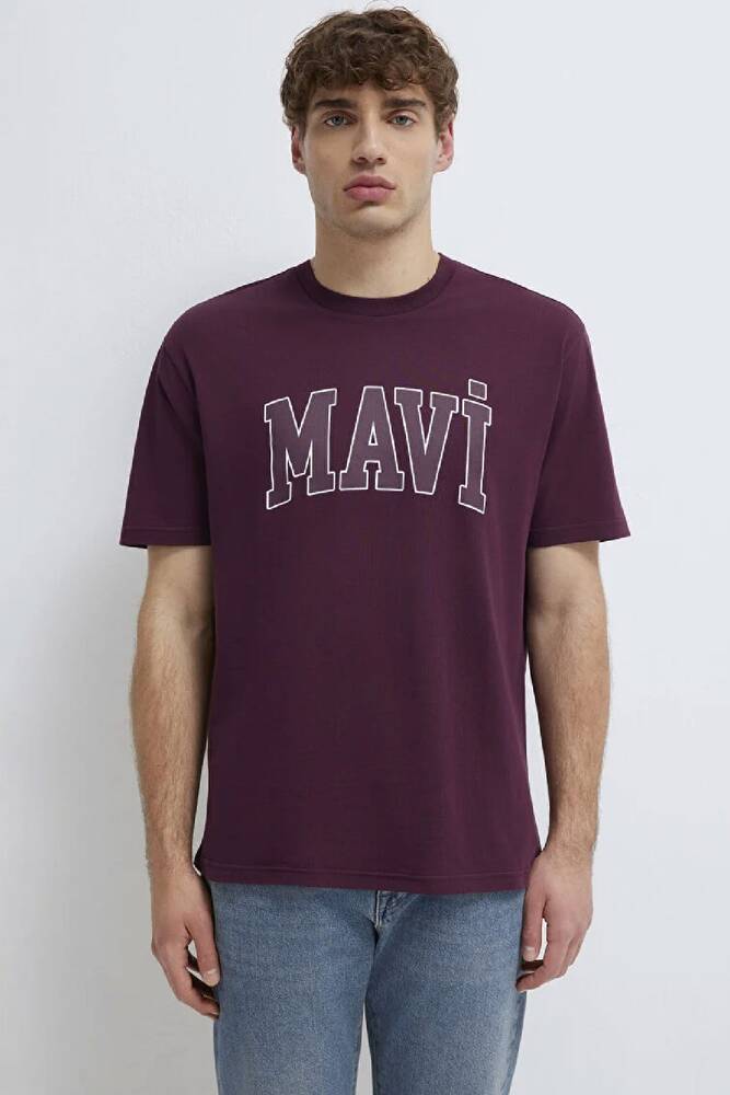 Erkek Mavi Logo Tişört 0611711-70434 Bordo 