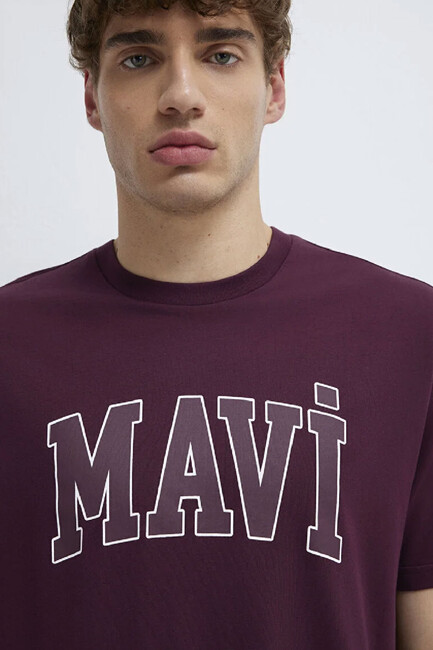 Erkek Mavi Logo Tişört 0611711-70434 Bordo - Thumbnail