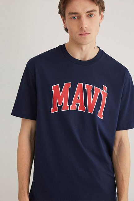 Erkek Mavi Logo Tişört 0611711-84371 Lacivert - Thumbnail