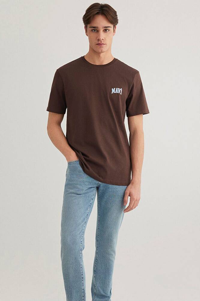 Erkek Mavi Logo Tişört 0611714-88067 Kahve 