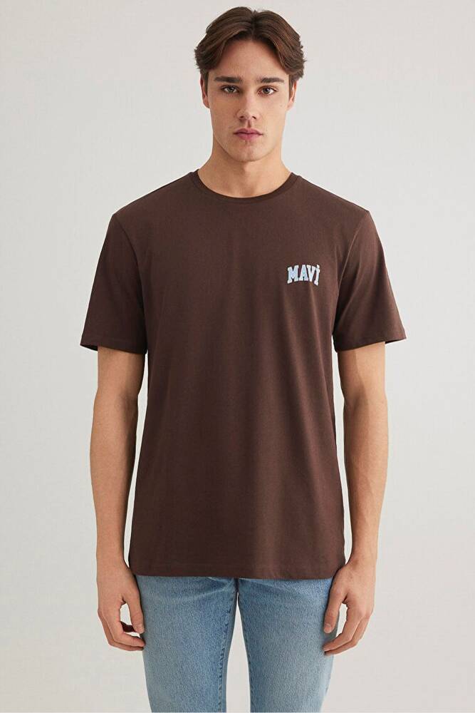 Erkek Mavi Logo Tişört 0611714-88067 Kahve 