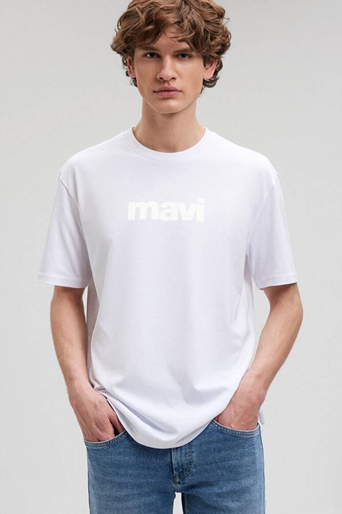 Erkek Mavi Logo Tişört 0611807-620 Beyaz 