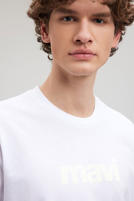 Erkek Mavi Logo Tişört 0611807-620 Beyaz - Thumbnail