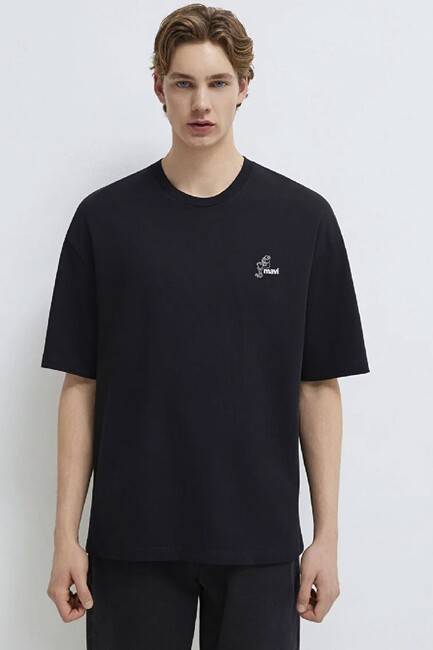 Erkek Mavi Logo Tişört 0613179-900 Siyah - Thumbnail