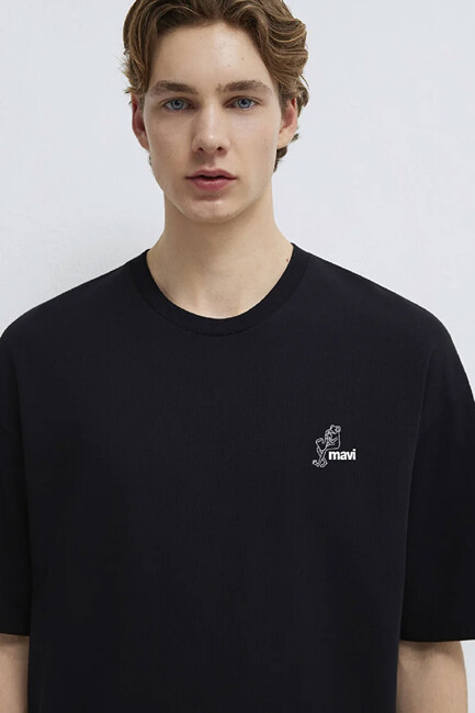 Erkek Mavi Logo Tişört 0613179-900 Siyah - Thumbnail