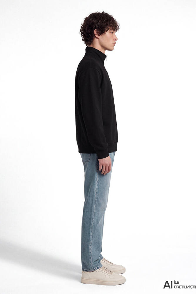 Erkek Mavi Logo Yarım Fermuarlı Sweat 0S10585-900 Siyah - 3