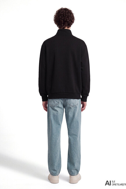 Erkek Mavi Logo Yarım Fermuarlı Sweat 0S10585-900 Siyah - 4