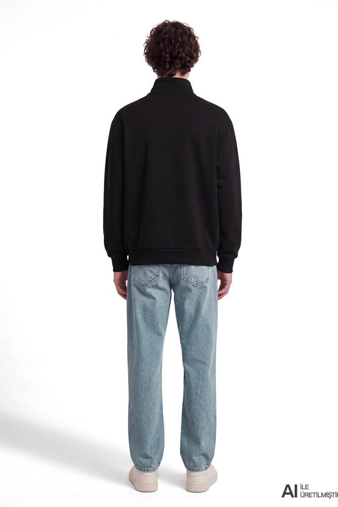 Erkek Mavi Logo Yarım Fermuarlı Sweat 0S10585-900 Siyah - 4