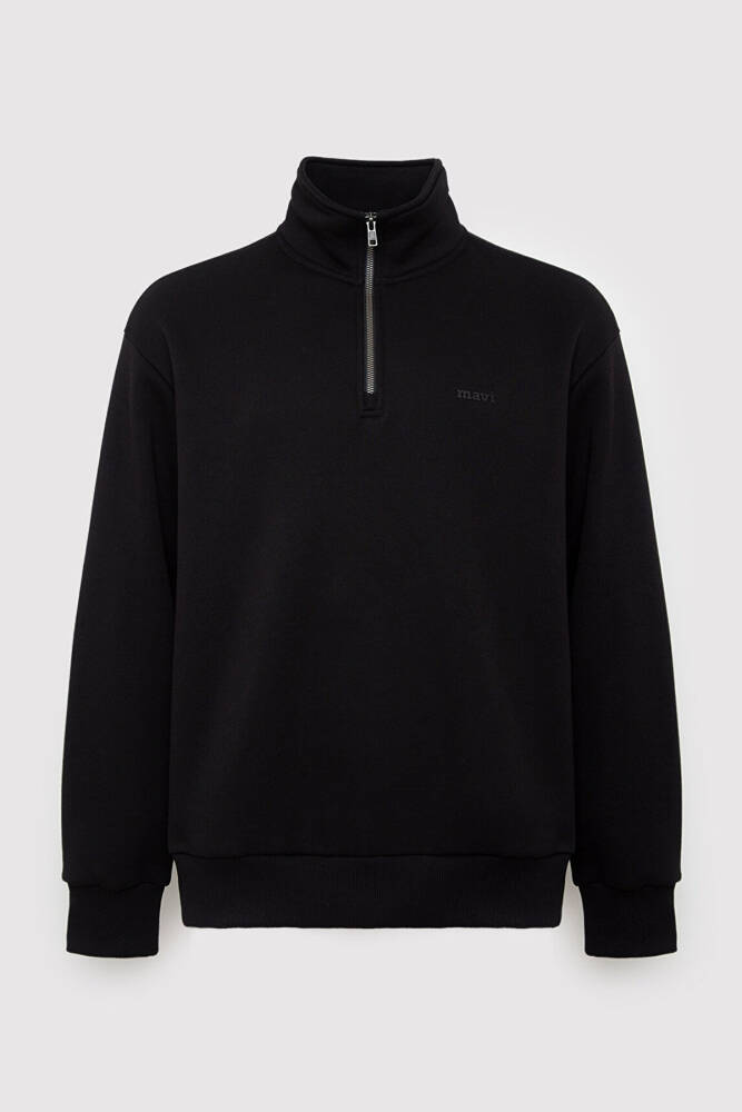 Erkek Mavi Logo Yarım Fermuarlı Sweat 0S10585-900 Siyah - 6