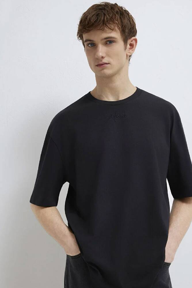 Erkek Mavi Nakışlı Tişört 0613130-900 Siyah 