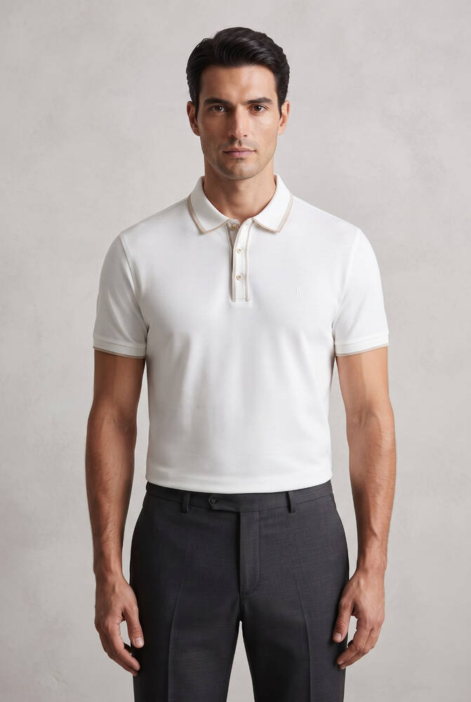 Erkek Merserize Polo Yaka Tişört FSP-1603 Ekru  - 1