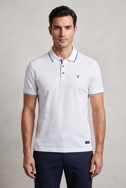 Erkek Merserize Polo Yaka Tişört FSP-1605 Beyaz