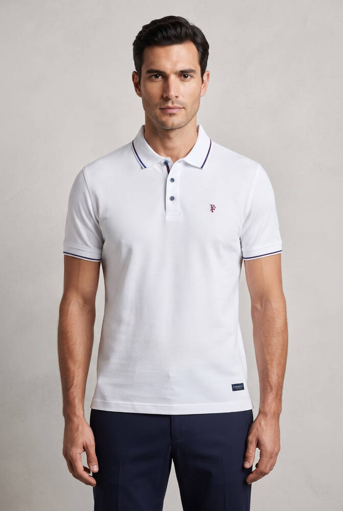 Erkek Merserize Polo Yaka Tişört FSP-1605 Beyaz  - 1