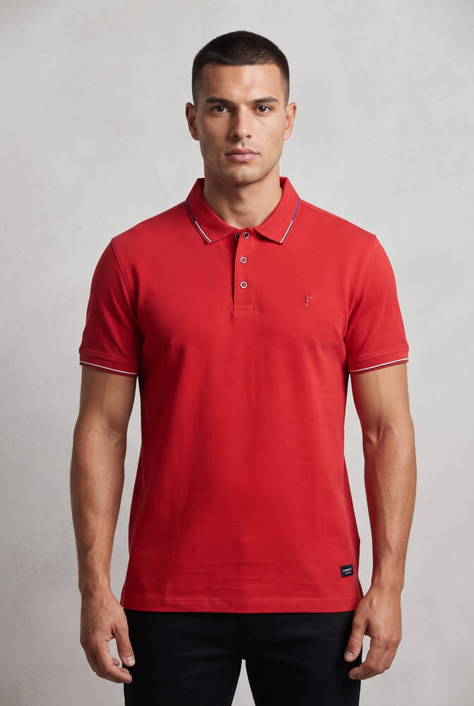 Erkek Merserize Polo Yaka Tişört FSP-1605 Kırmızı  - 1