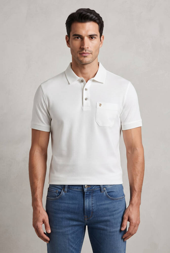 Erkek Merserize Polo Yaka Tişört FSP-1609 Ekru  - 1