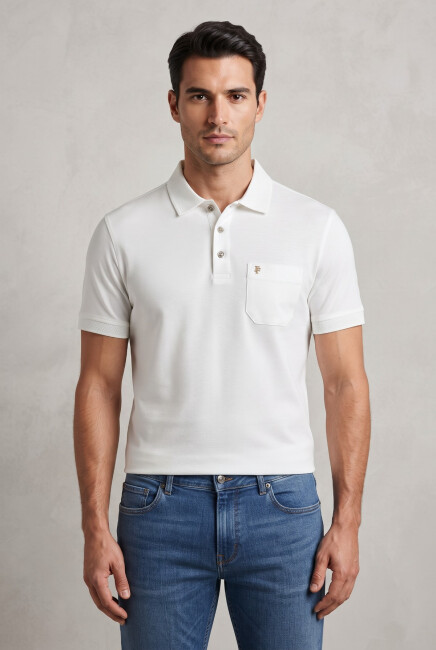 Erkek Merserize Polo Yaka Tişört FSP-1609 Ekru 