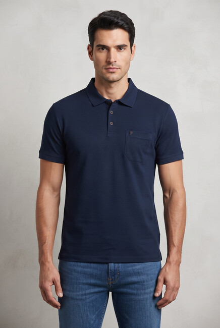 Erkek Merserize Polo Yaka Tişört FSP-1609 Lacivert