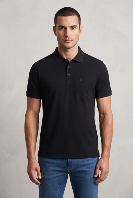 Erkek Merserize Polo Yaka Tişört FSP-1609 Siyah