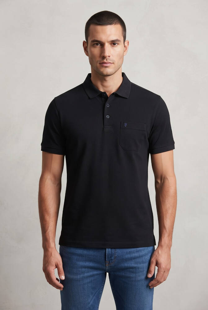 Erkek Merserize Polo Yaka Tişört FSP-1609 Siyah  - 1