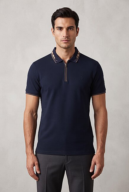 Erkek Merserize Polo Yaka Tişört FSP-1624 Lacivert (1)