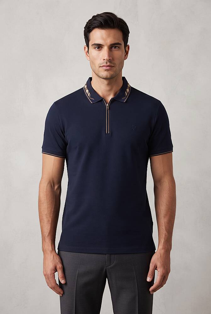 Erkek Merserize Polo Yaka Tişört FSP-1624 Lacivert  - 2