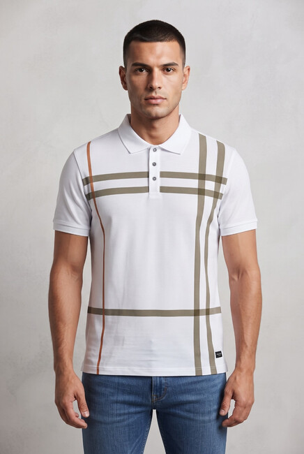 Erkek Merserize Polo Yaka Tişört FSP-1638 Beyaz