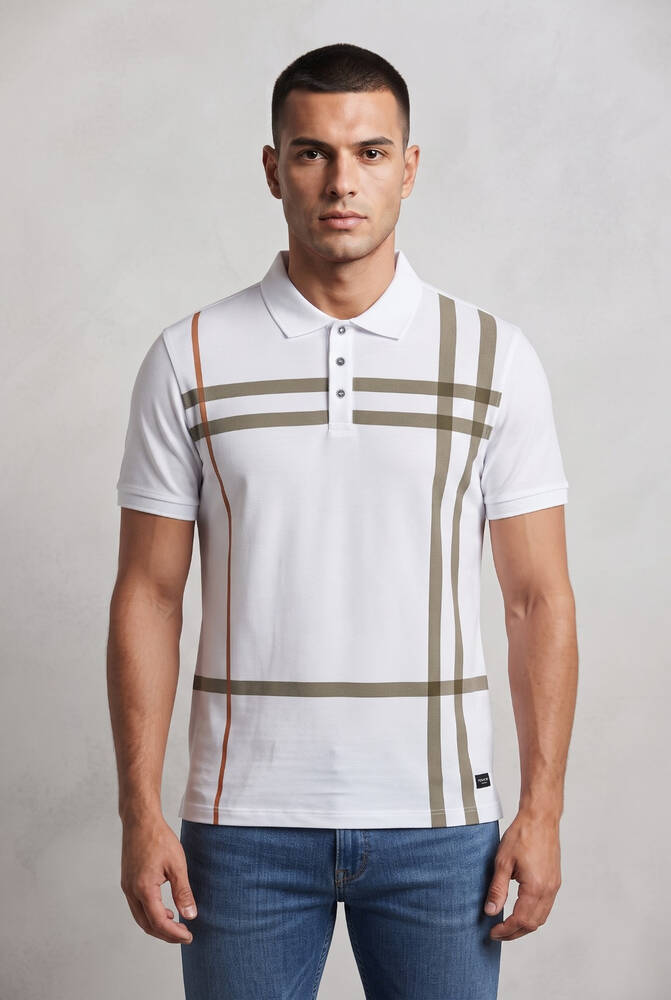 Erkek Merserize Polo Yaka Tişört FSP-1638 Beyaz  - 1