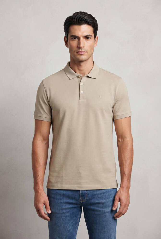 Erkek Merserize Polo Yaka Tişört FSP-6035 Bej  - 1