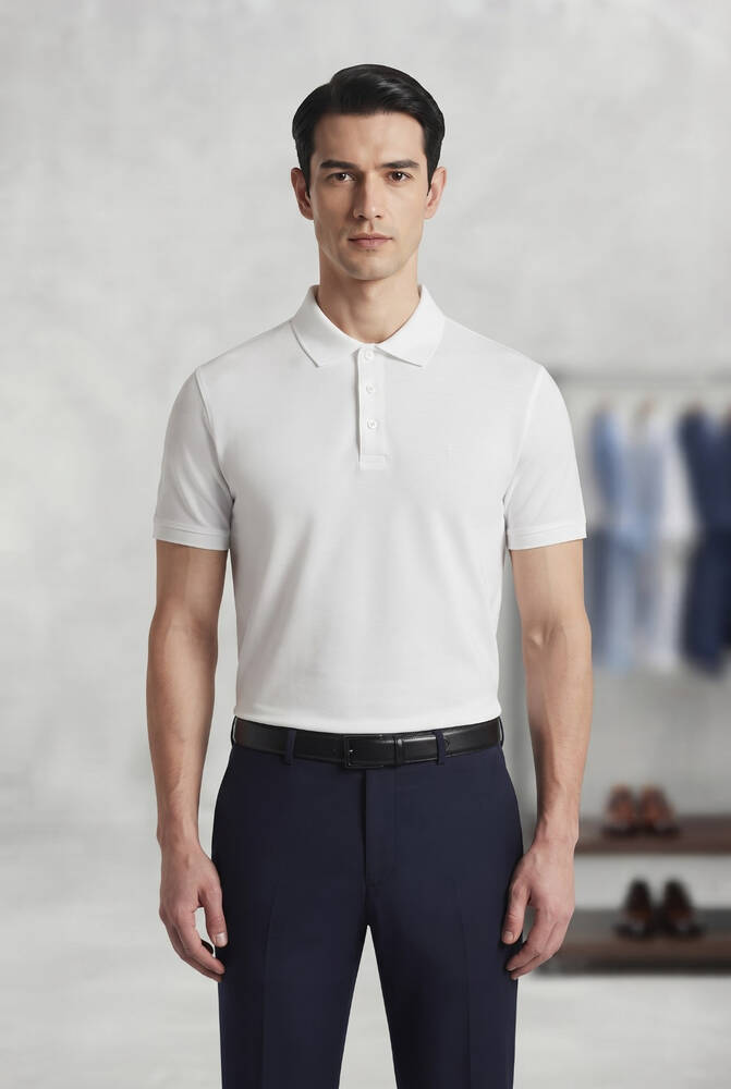 Erkek Merserize Polo Yaka Tişört FSP-6035 Beyaz  - 1