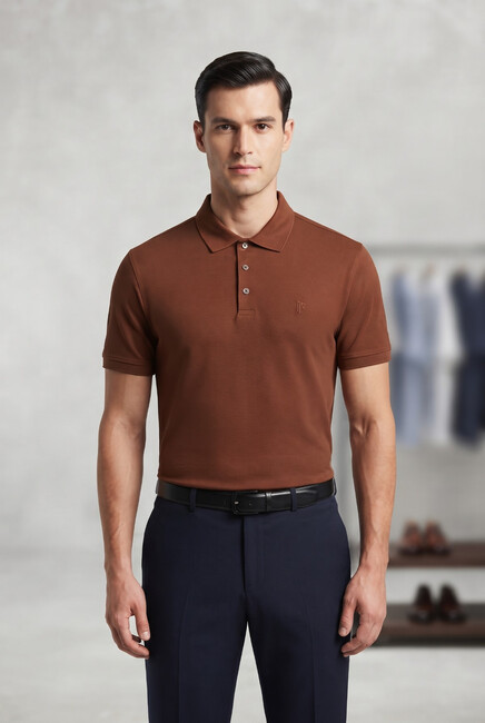 Erkek Merserize Polo Yaka Tişört FSP-6035 Kahve