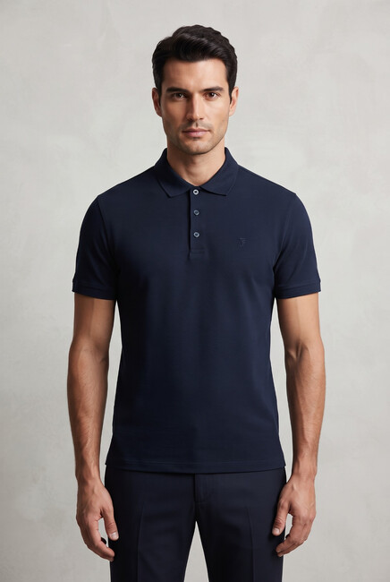Erkek Merserize Polo Yaka Tişört FSP-6035 Lacivert