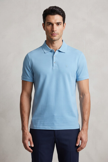 Erkek Merserize Polo Yaka Tişört FSP-6035 Mavi