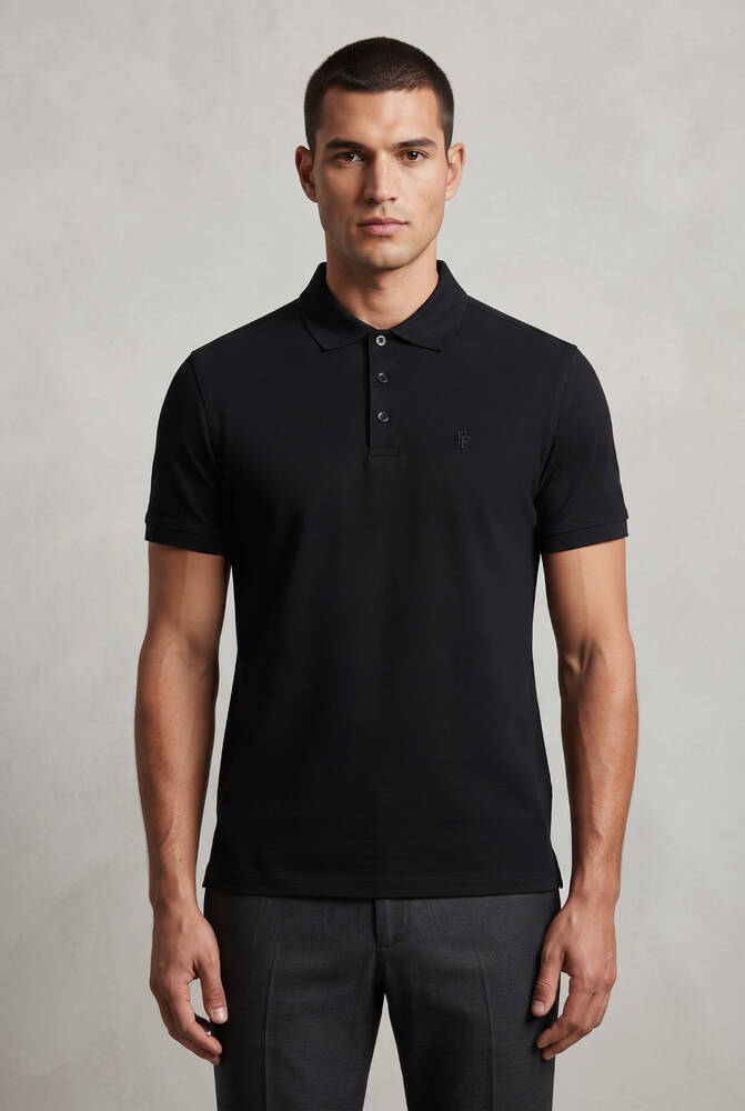 Erkek Merserize Polo Yaka Tişört FSP-6035 Siyah  - 1