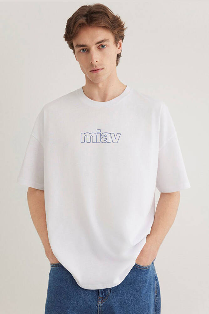 Erkek Miav Baskılı Tişört 0611704-620 Beyaz 