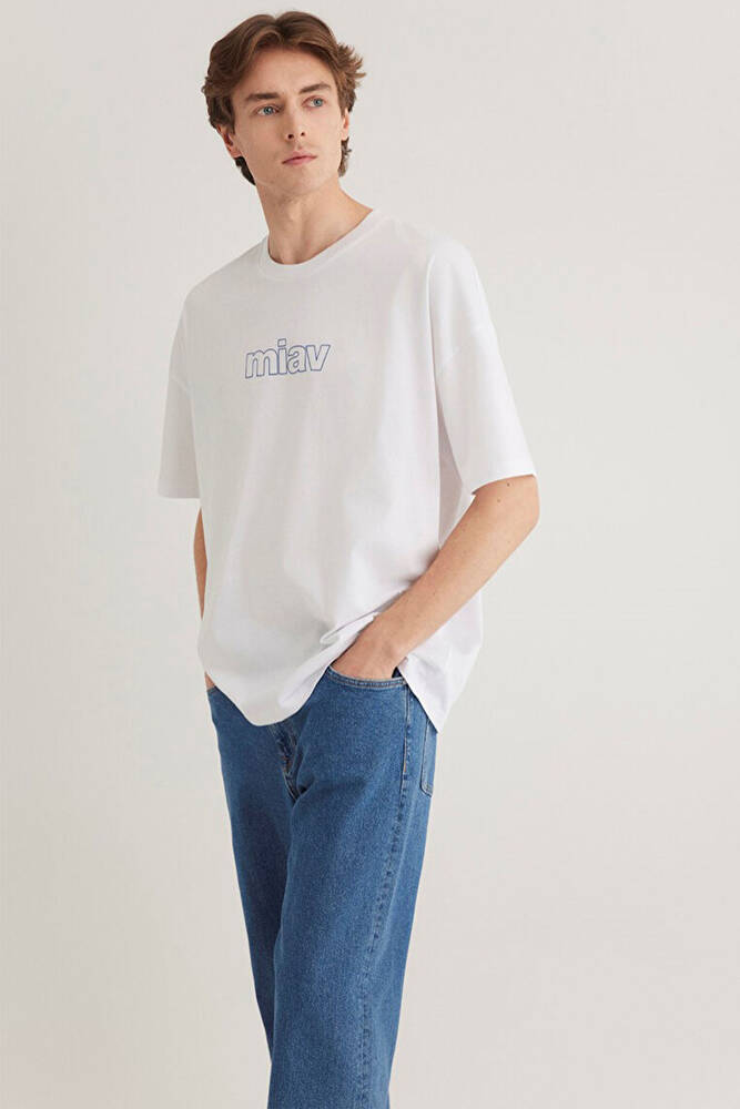 Erkek Miav Baskılı Tişört 0611704-620 Beyaz 