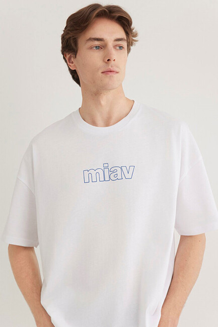 Erkek Miav Baskılı Tişört 0611704-620 Beyaz (3)