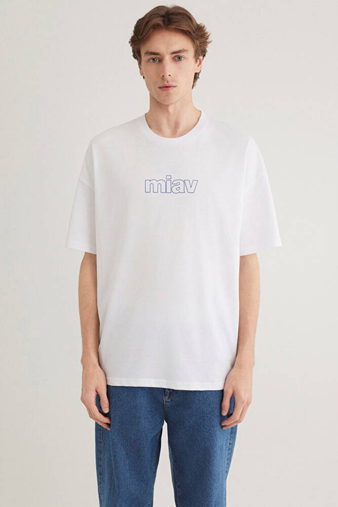 Erkek Miav Baskılı Tişört 0611704-620 Beyaz 