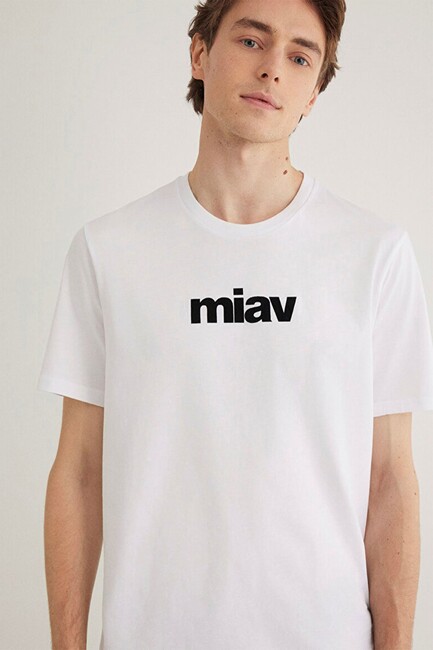 Erkek Miav Baskılı Tişört 067153-602 Beyaz (1)