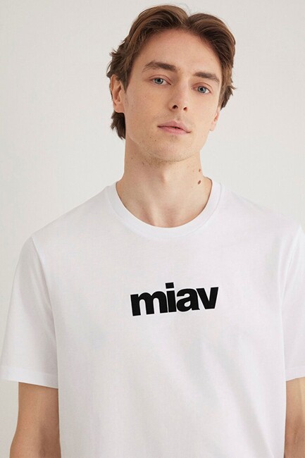 Erkek Miav Baskılı Tişört 067153-602 Beyaz (2)
