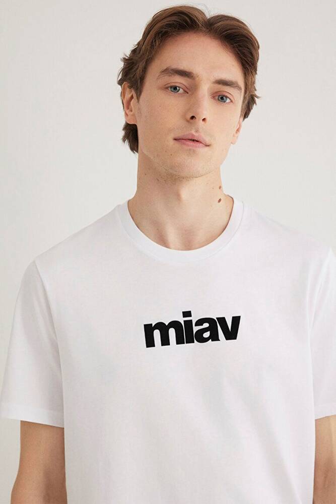 Erkek Miav Baskılı Tişört 067153-602 Beyaz 