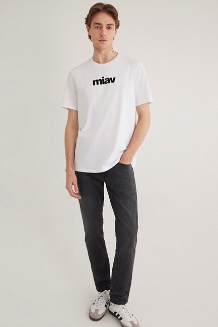 Erkek Miav Baskılı Tişört 067153-602 Beyaz (3)