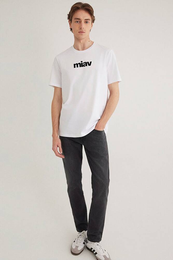 Erkek Miav Baskılı Tişört 067153-602 Beyaz 