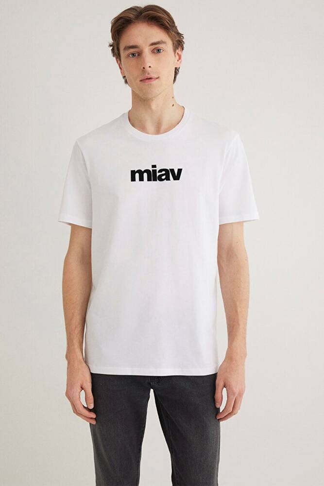 Erkek Miav Baskılı Tişört 067153-602 Beyaz 