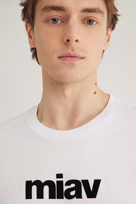 Erkek Miav Baskılı Tişört 067153-602 Beyaz - Thumbnail
