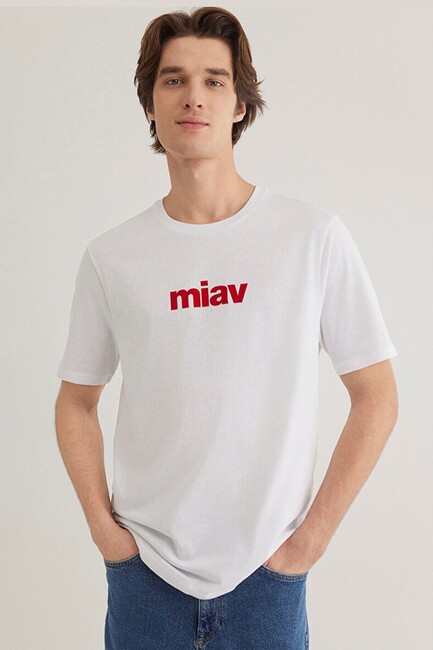 Erkek Miav Baskılı Tişört 067153-622 Beyaz (1)