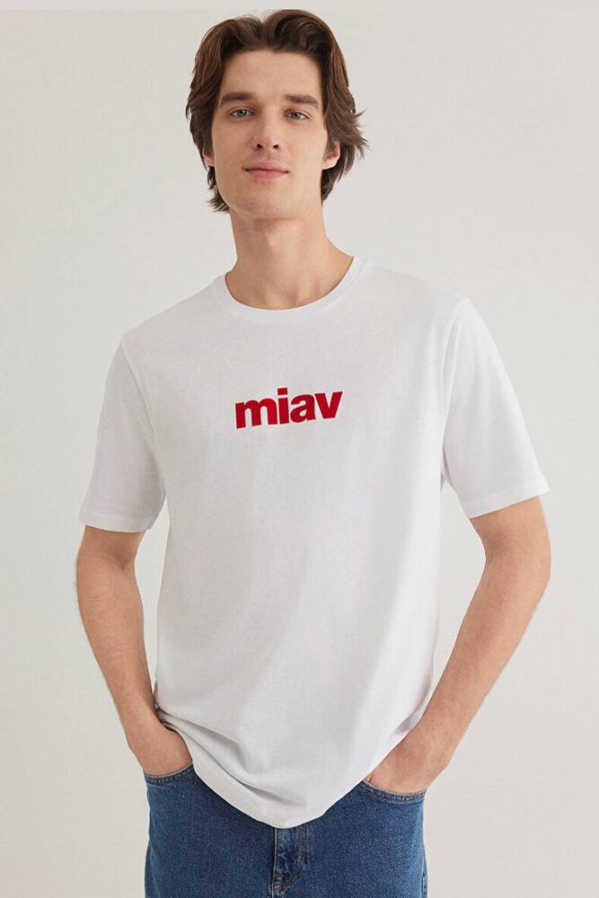 Erkek Miav Baskılı Tişört 067153-622 Beyaz 
