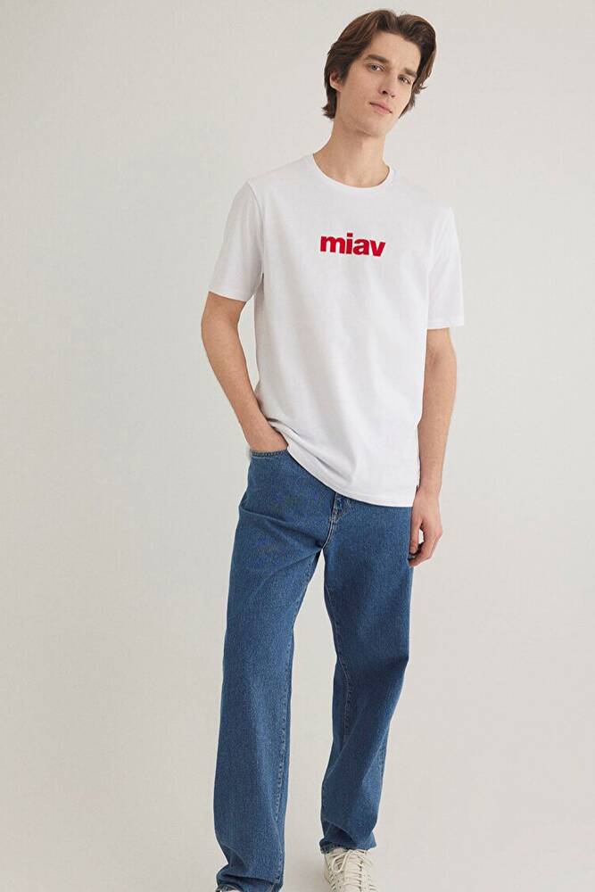Erkek Miav Baskılı Tişört 067153-622 Beyaz 