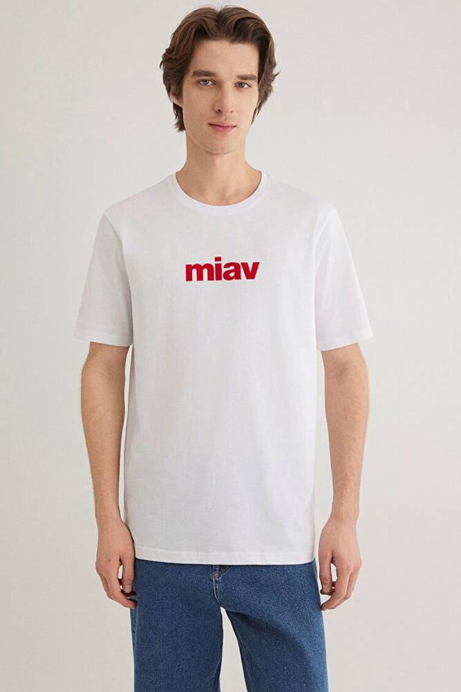 Erkek Miav Baskılı Tişört 067153-622 Beyaz 
